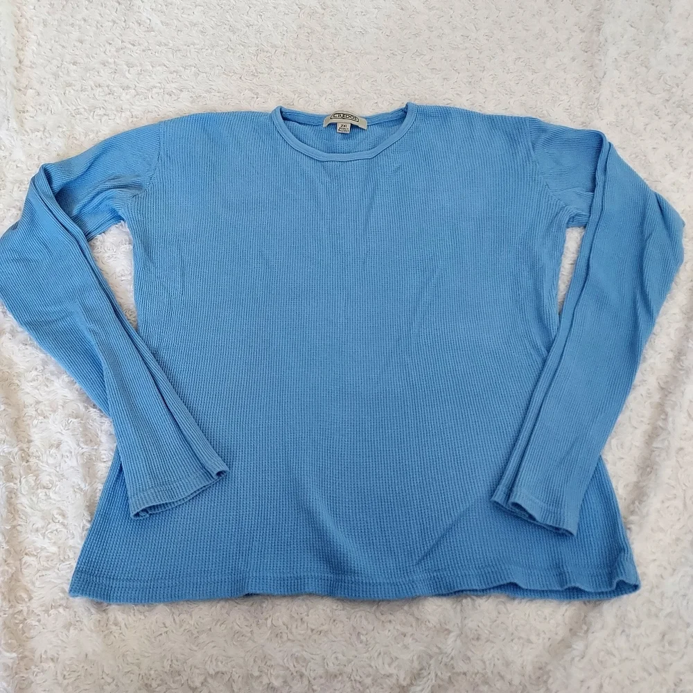 Waffle knit Light Blue thermal top Fall Winter Layering Cold Weather
